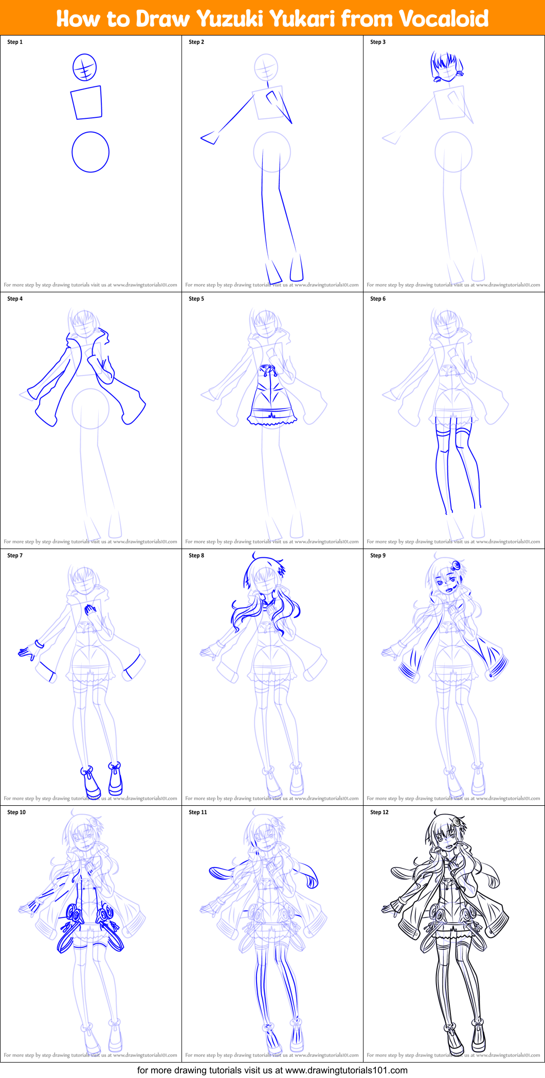 How to Draw Yuzuki Yukari from Vocaloid printable step by step drawing ...