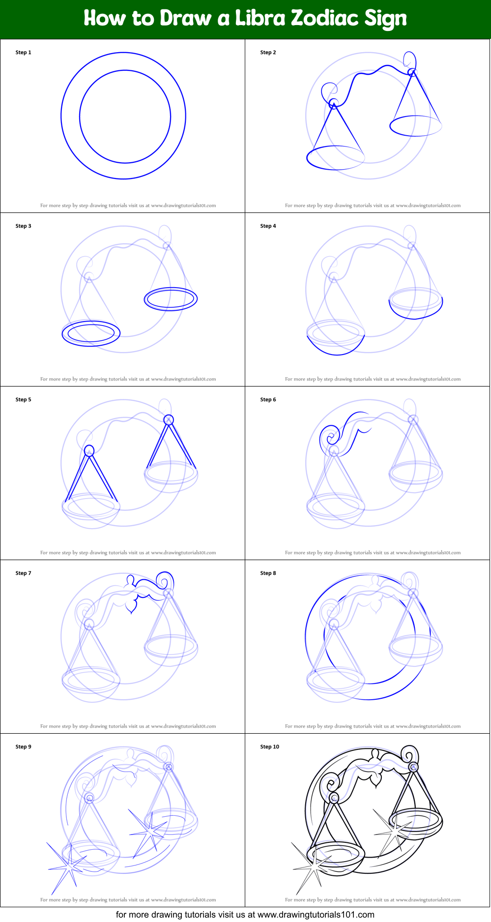 How to Draw a Libra Zodiac Sign printable step by step drawing sheet