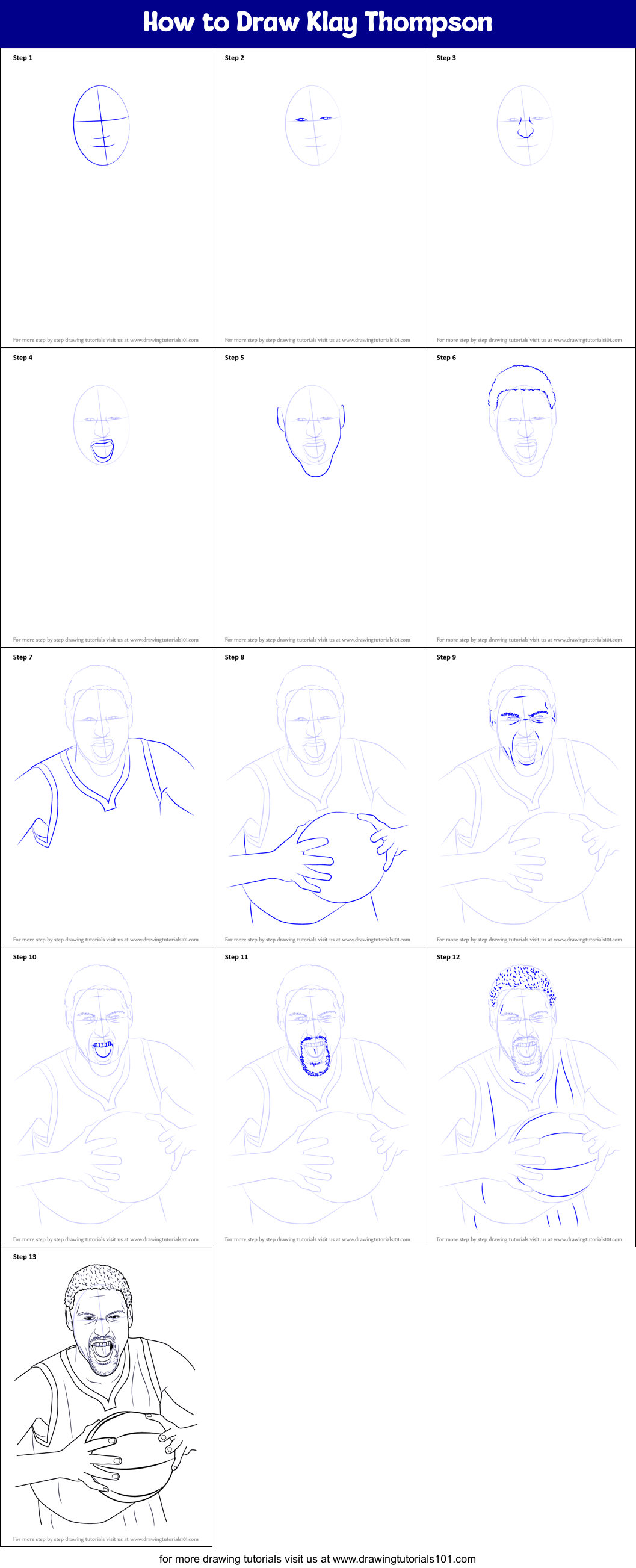 How to Draw Klay Thompson printable step by step drawing sheet