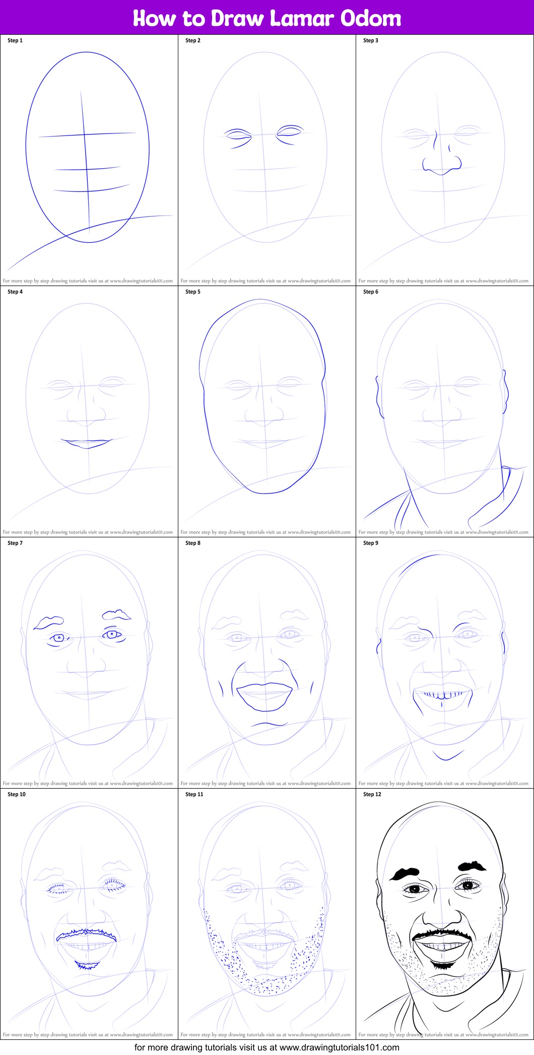 How to Draw Lamar Odom printable step by step drawing sheet ...