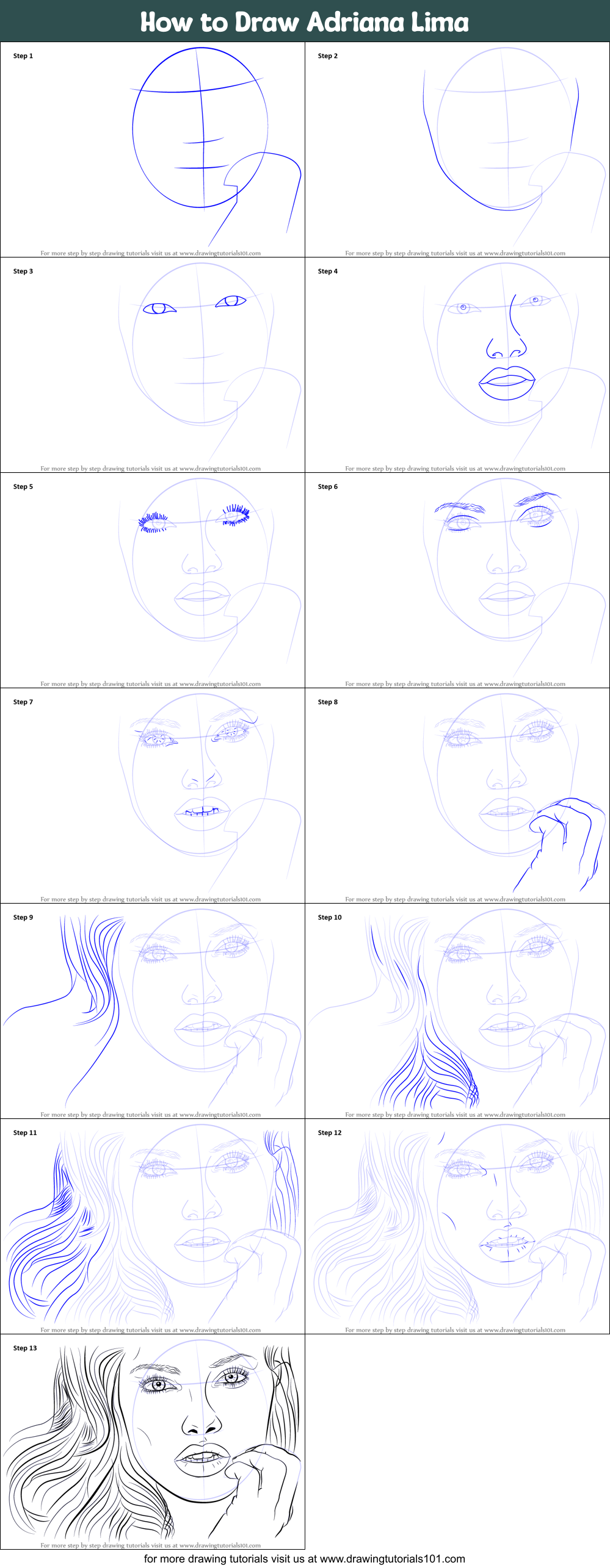 How to Draw Adriana Lima printable step by step drawing sheet ...