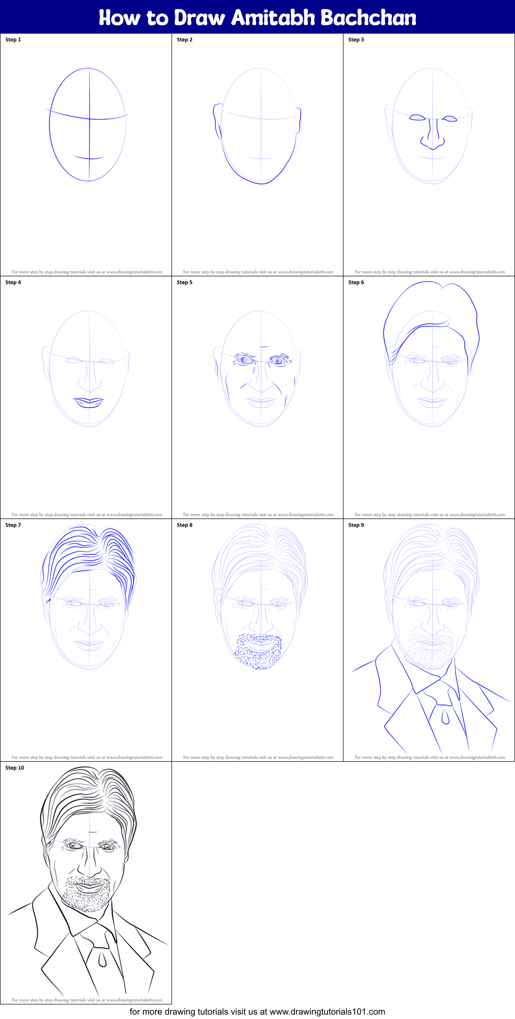 How to Draw Amitabh Bachchan (Celebrities) Step by Step