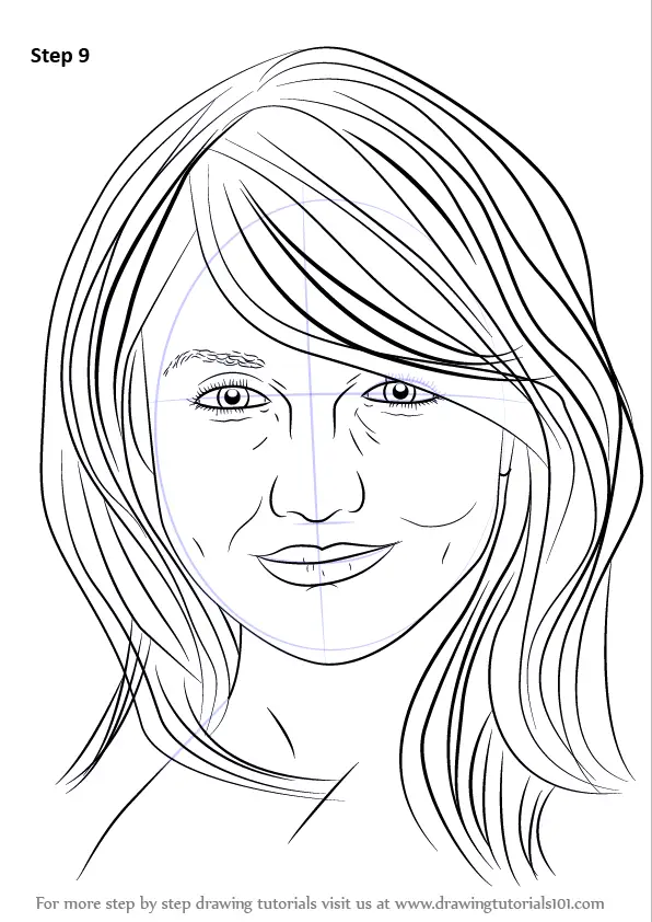 Step by Step How to Draw Cameron Diaz : DrawingTutorials101.com