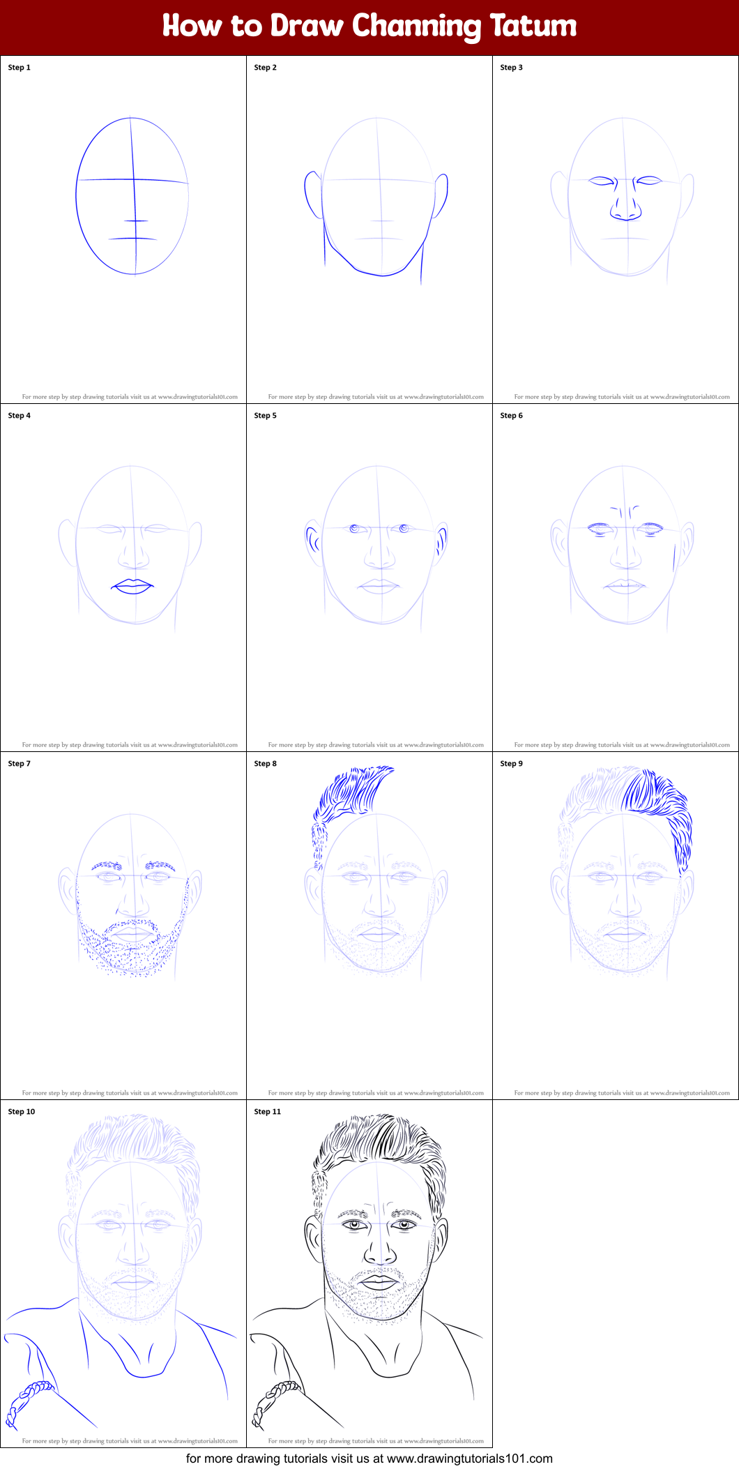 How to Draw Channing Tatum printable step by step drawing sheet ...