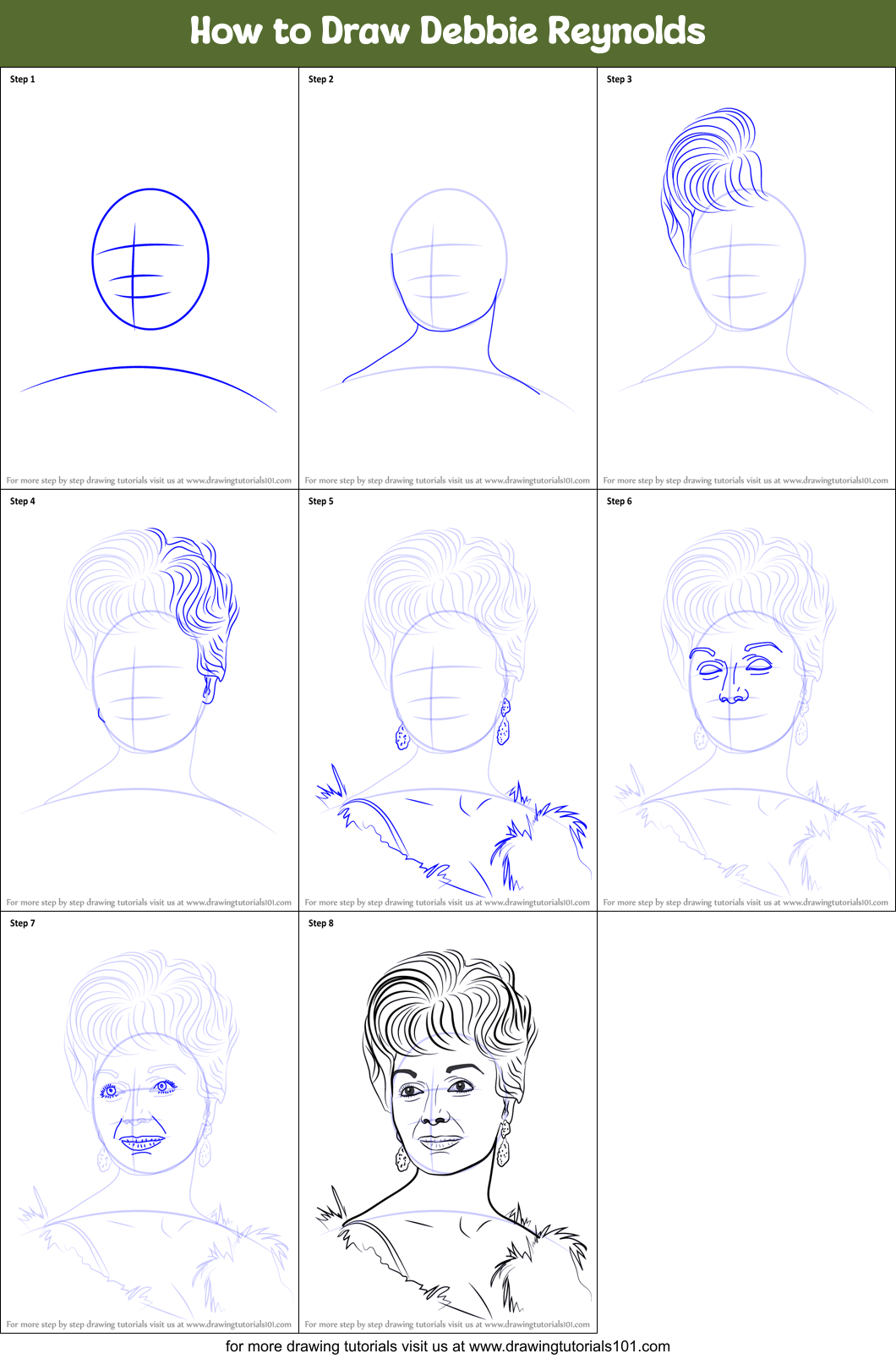 How to Draw Debbie Reynolds printable step by step drawing sheet ...