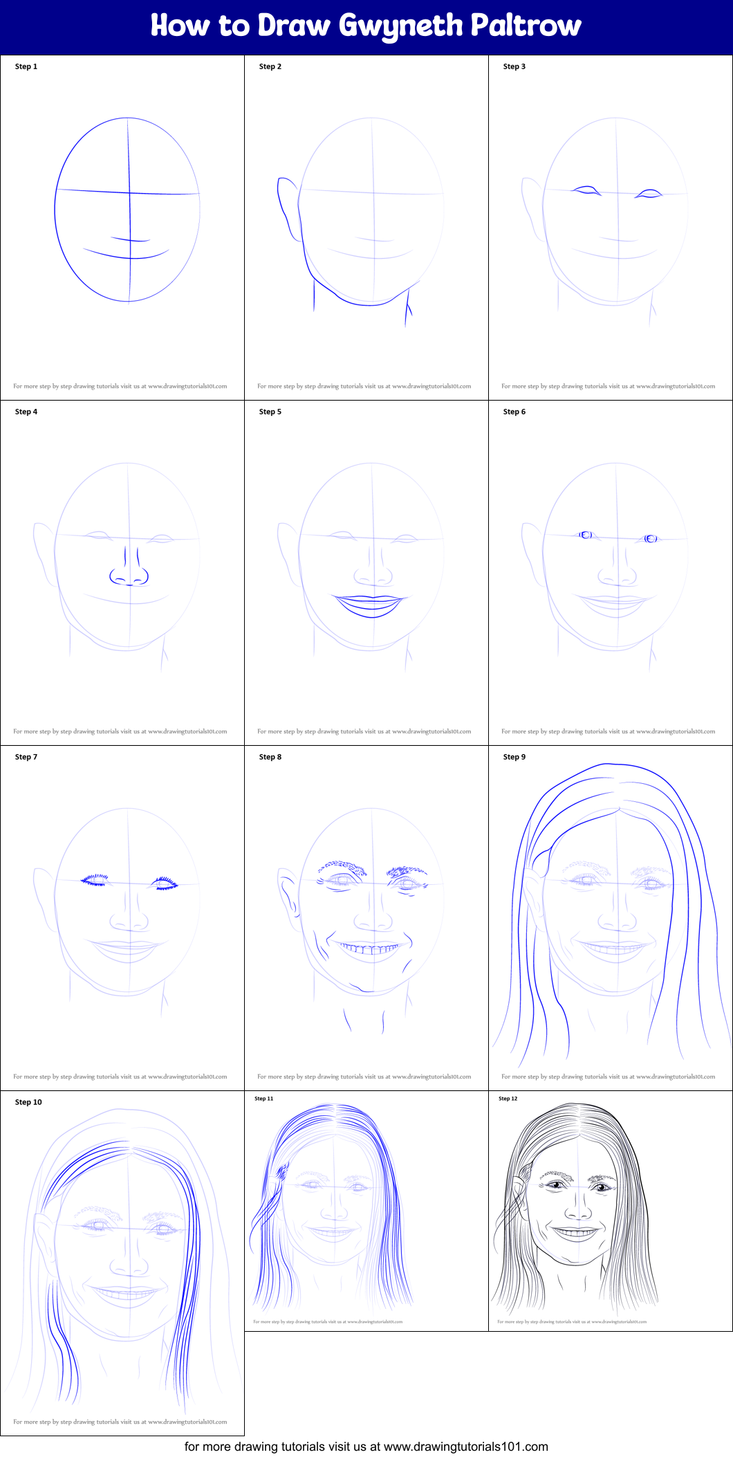 How to Draw Gwyneth Paltrow printable step by step drawing sheet ...