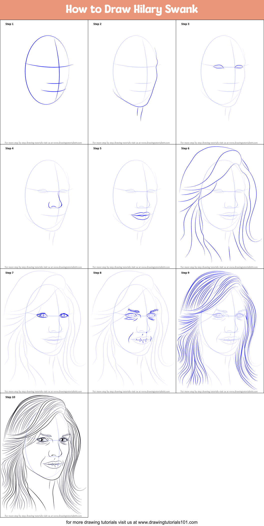 How To Draw Hilary Swank Printable Step By Step Drawing Sheet 