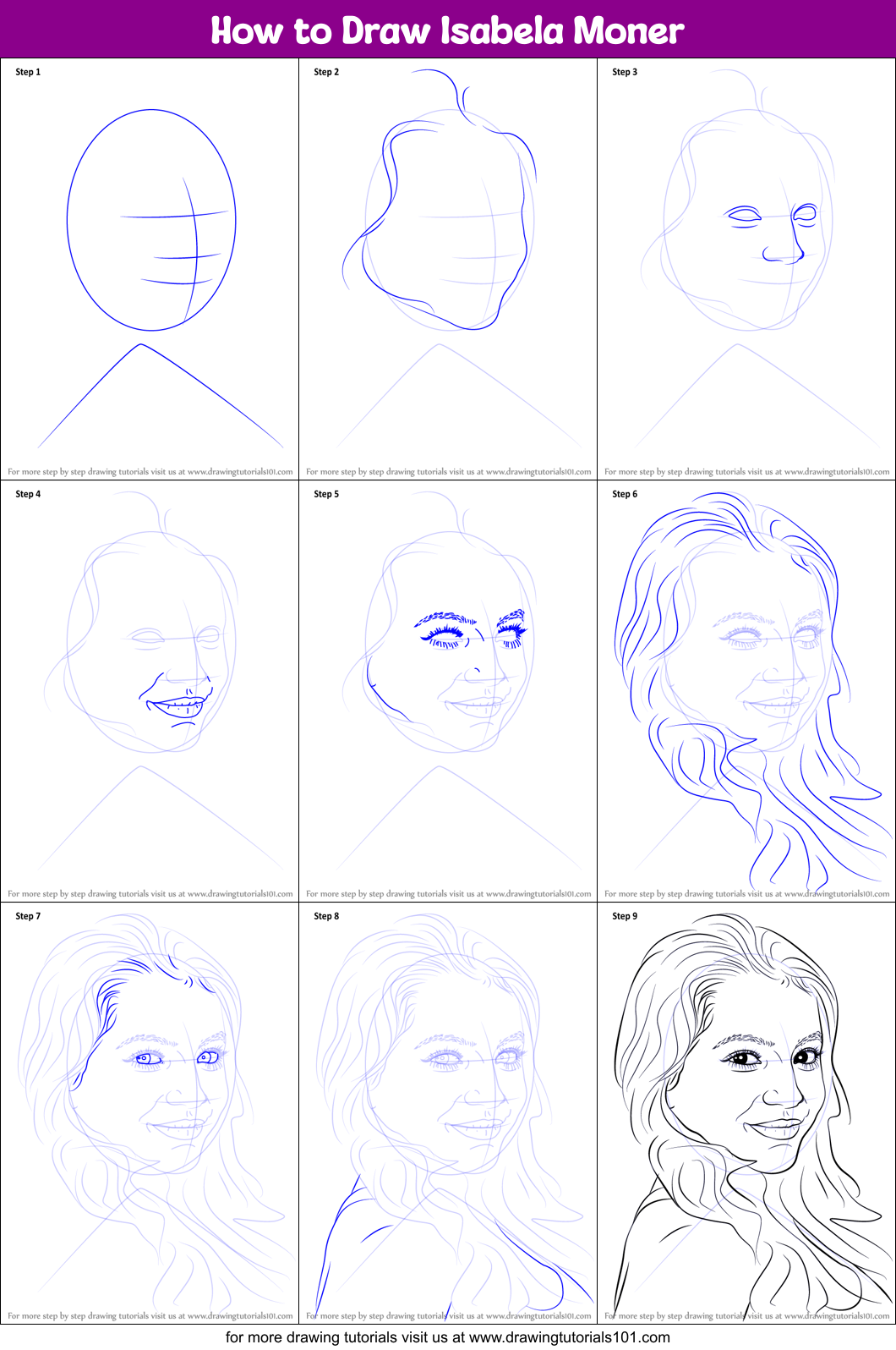 How to Draw Isabela Moner printable step by step drawing