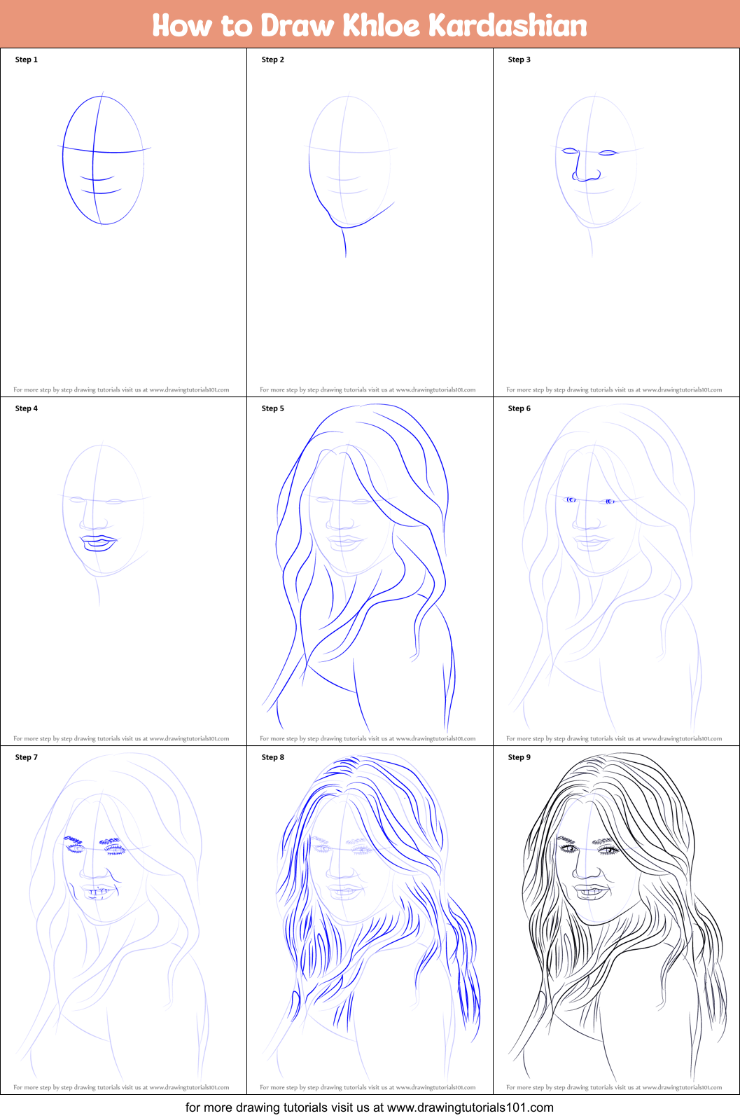 How to Draw Khloe Kardashian printable step by step drawing sheet ...