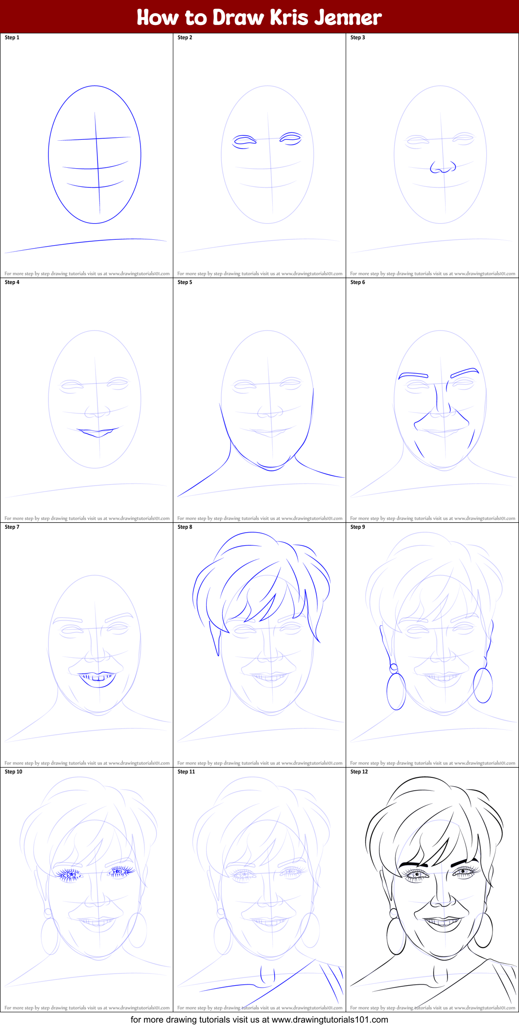 How to Draw Kris Jenner (Celebrities) Step by Step