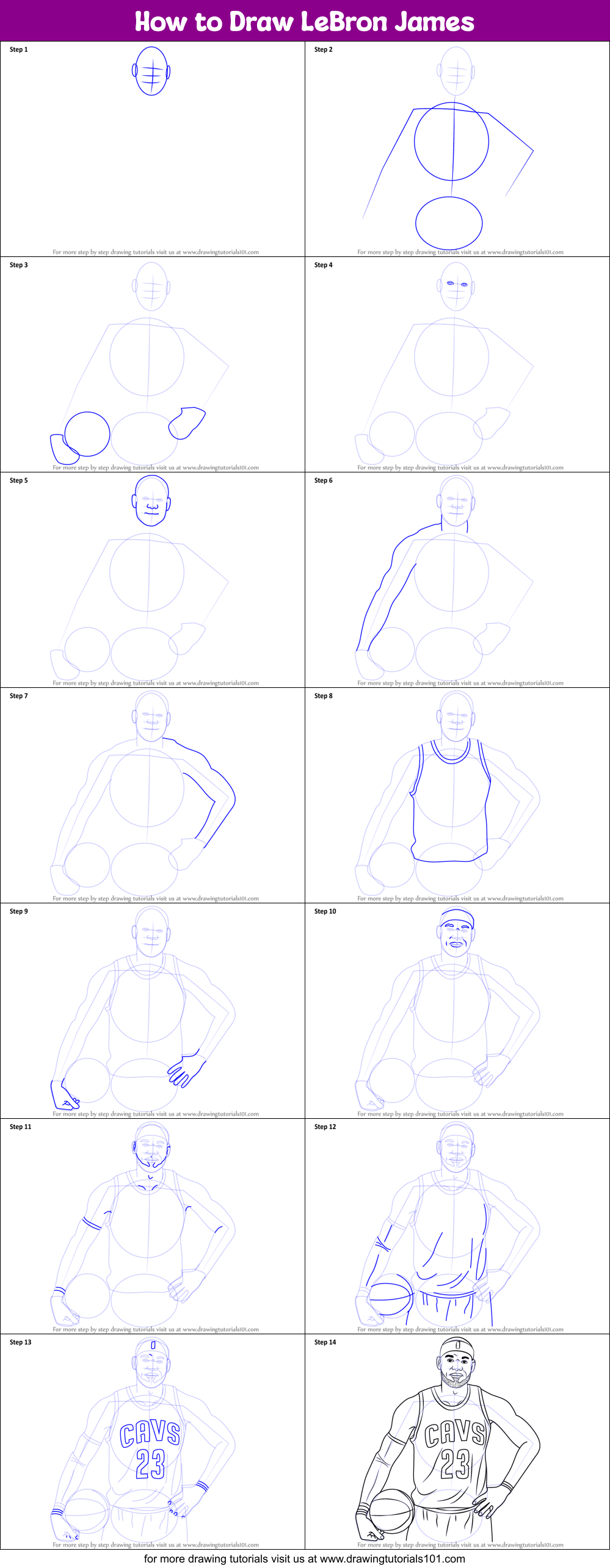 How to Draw LeBron James printable step by step drawing sheet