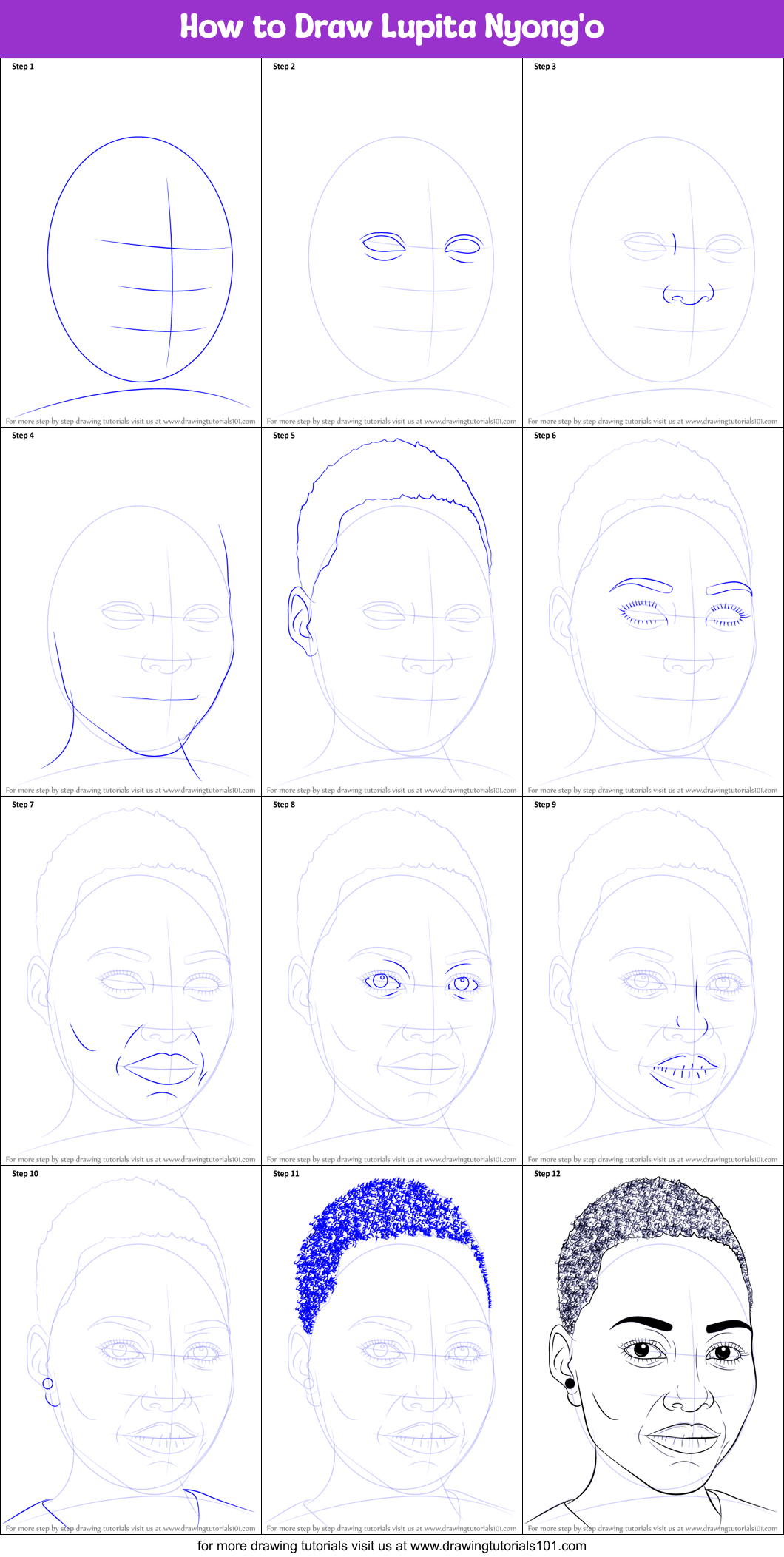 How to Draw Lupita Nyong'o printable step by step drawing sheet ...