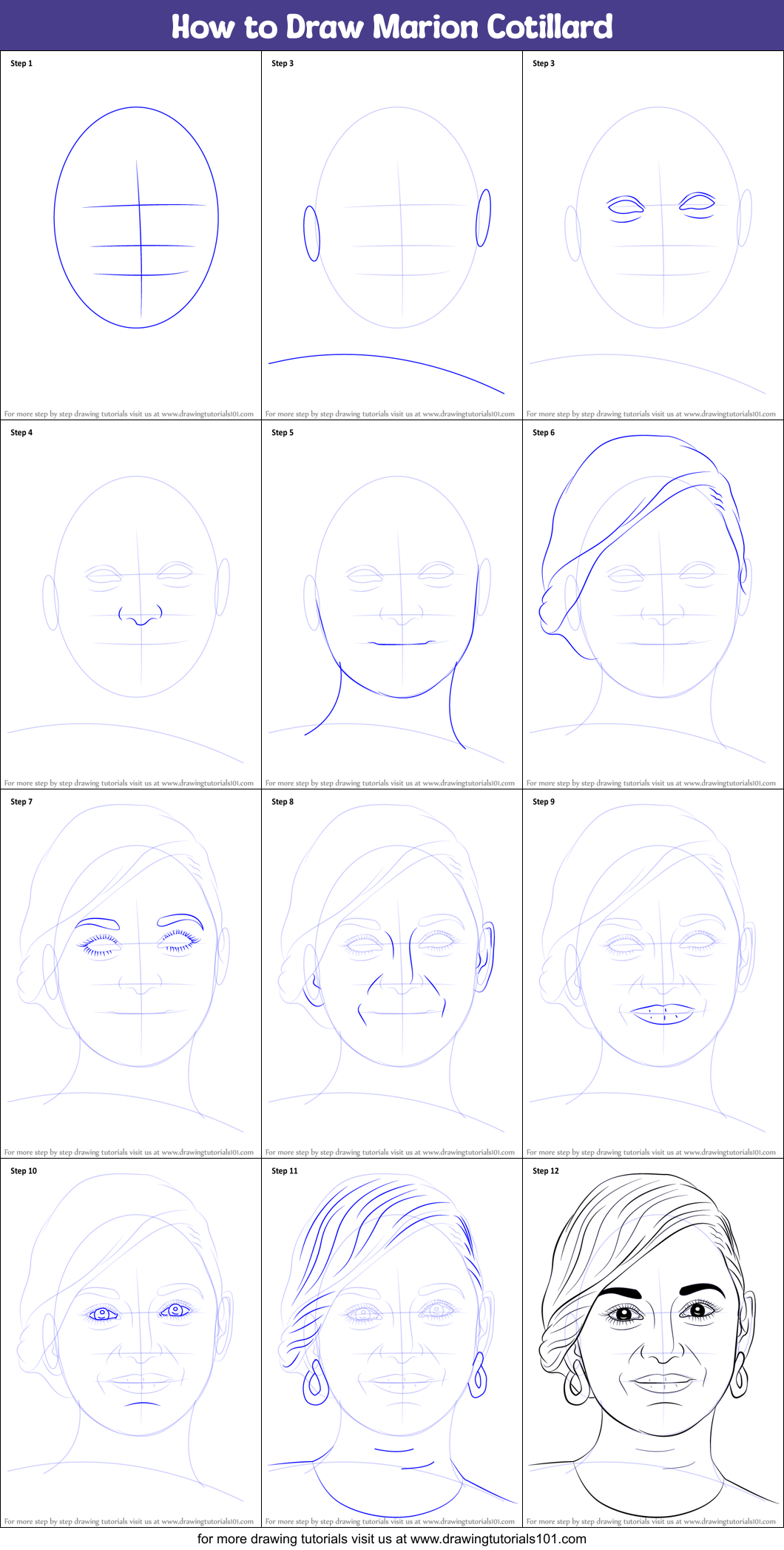 How to Draw Marion Cotillard printable step by step drawing sheet ...