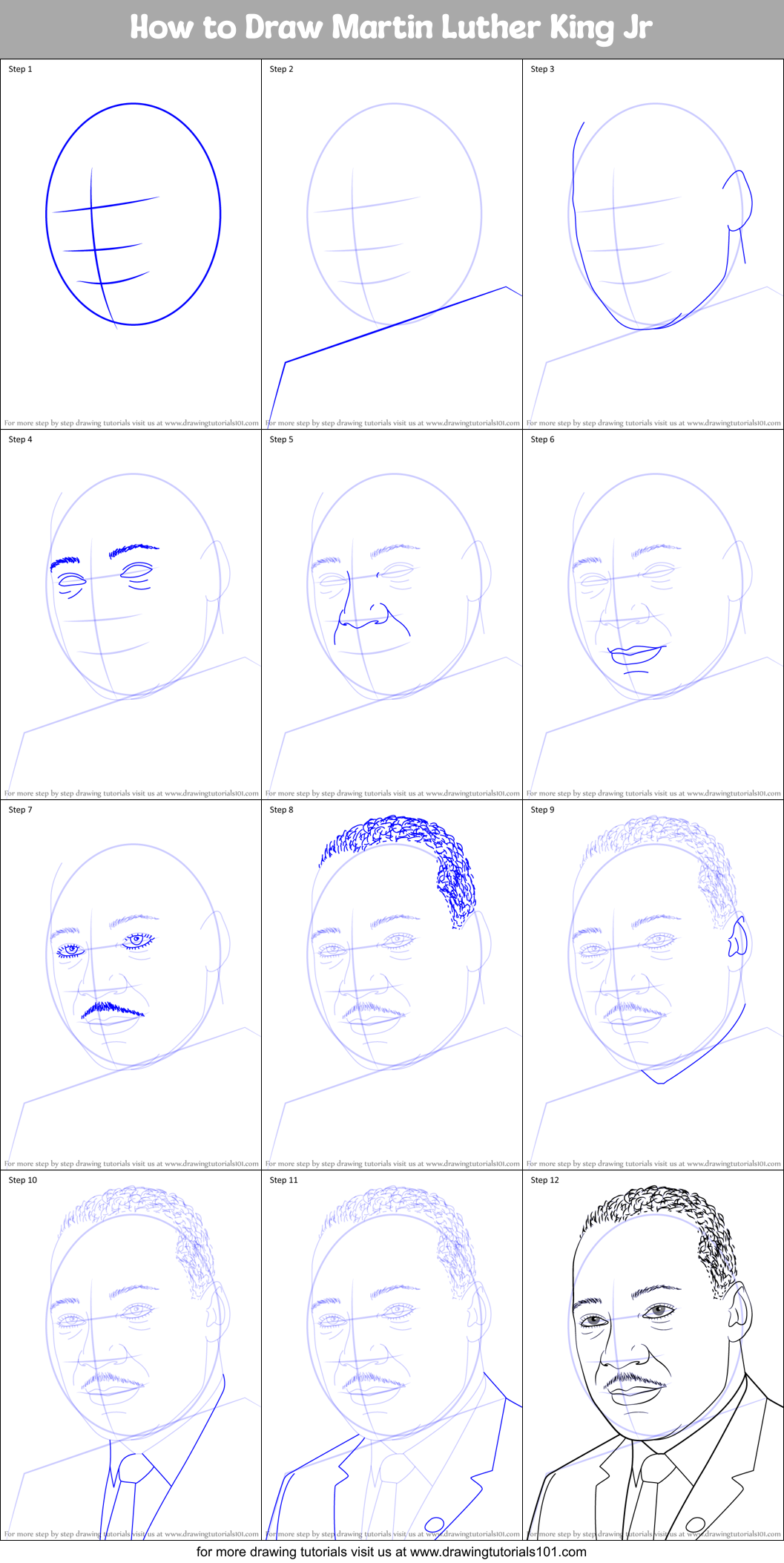 How to Draw Martin Luther King Jr printable step by step drawing sheet ...