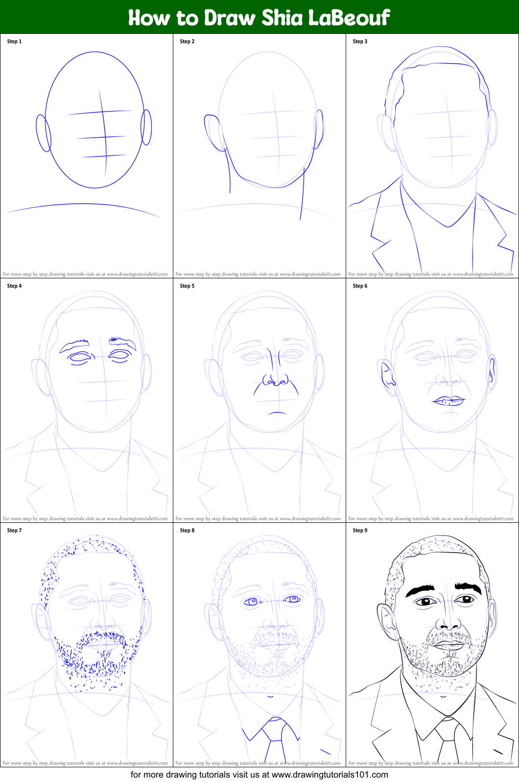 How to Draw Shia LaBeouf printable step by step drawing sheet ...