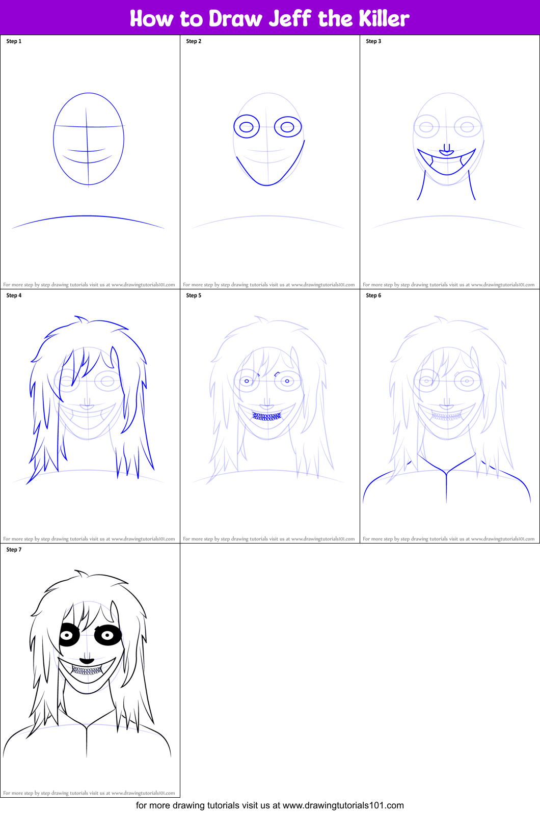 How to Draw Jeff the Killer printable step by step drawing sheet