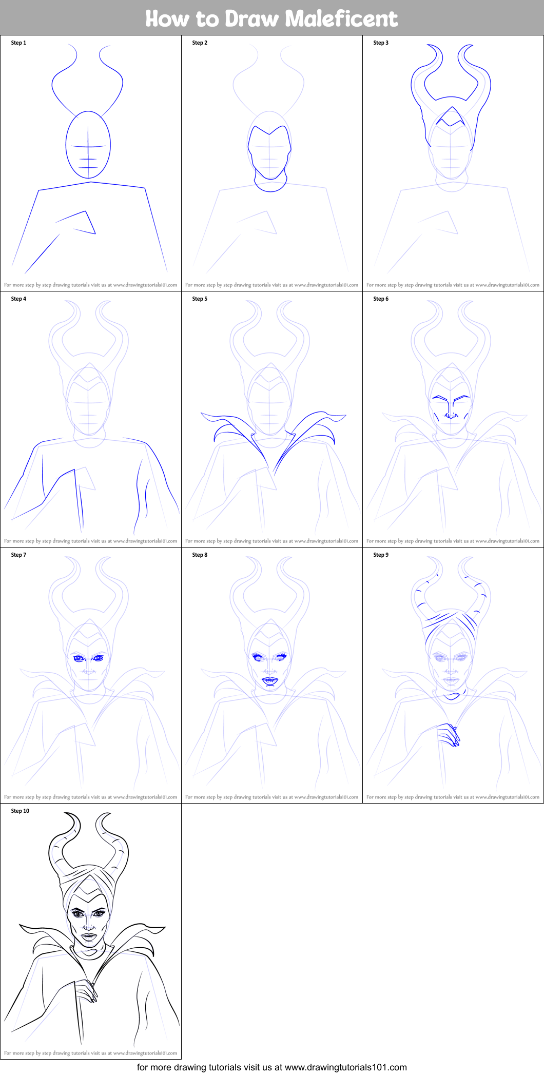 How To Draw Maleficent Printable Step By Step Drawing Sheet 3578