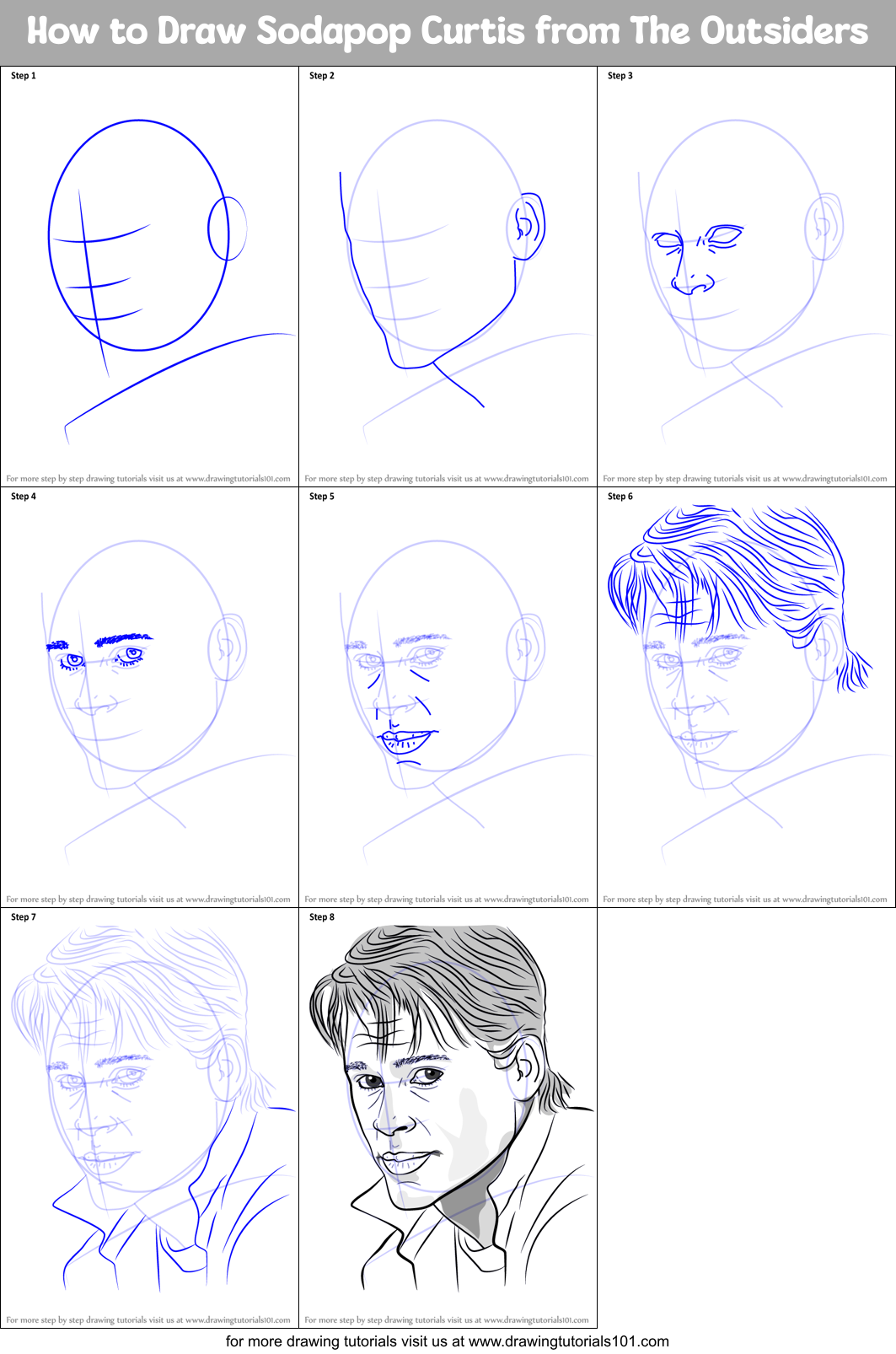 How to Draw Sodapop Curtis from The Outsiders printable step by step