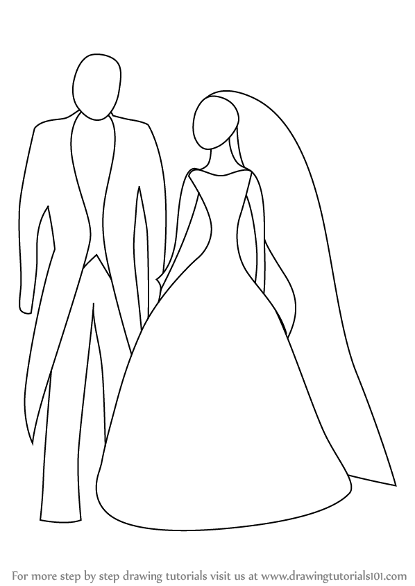 Step by Step How to Draw Bride and Groom for Kids : DrawingTutorials101.com