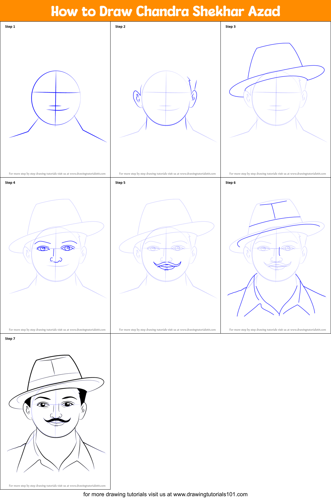 How to Draw Chandra Shekhar Azad printable step by step drawing sheet ...