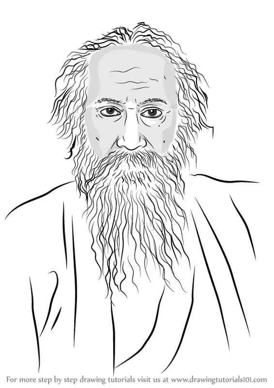 Learn How to Draw Rabindranath Tagore Famous People Step 