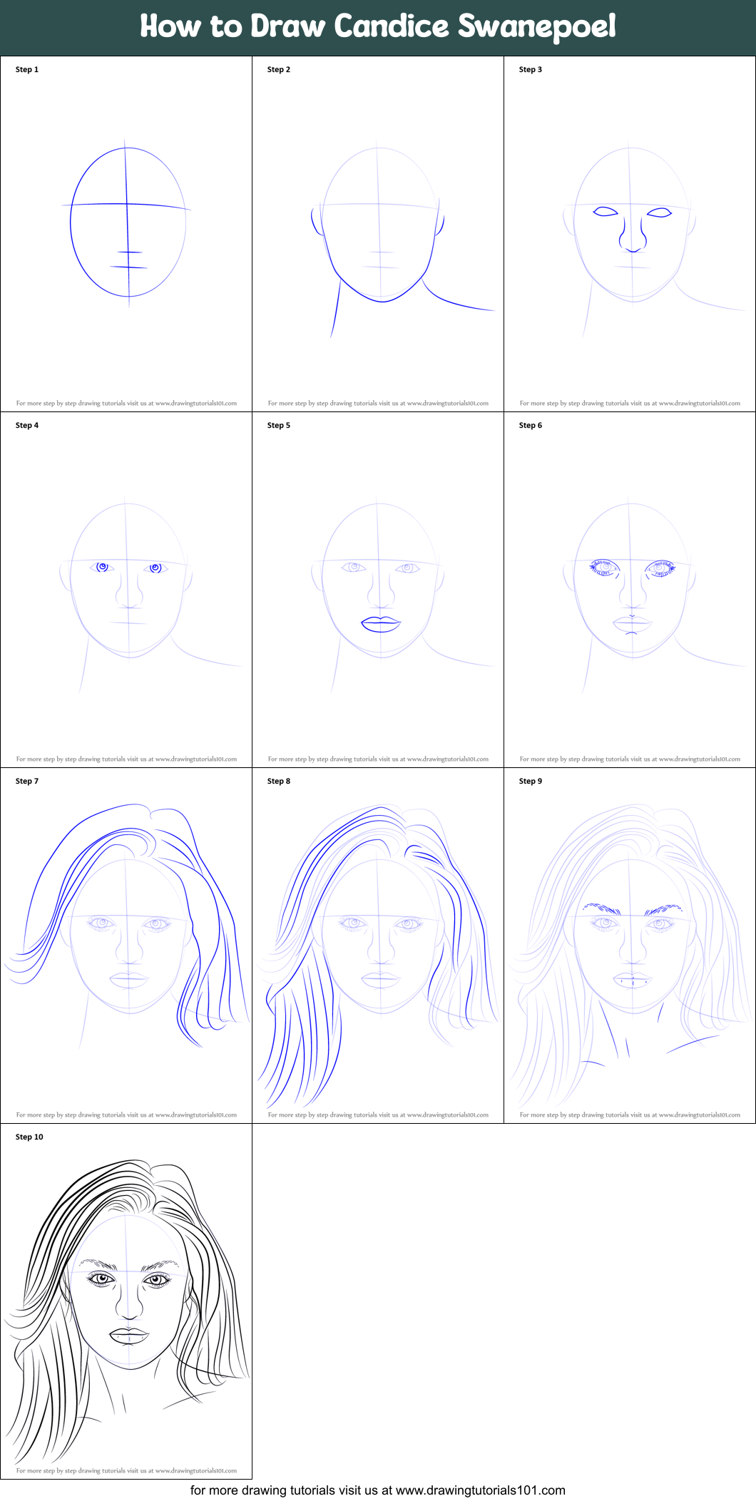 How to Draw Candice Swanepoel printable step by step drawing sheet ...