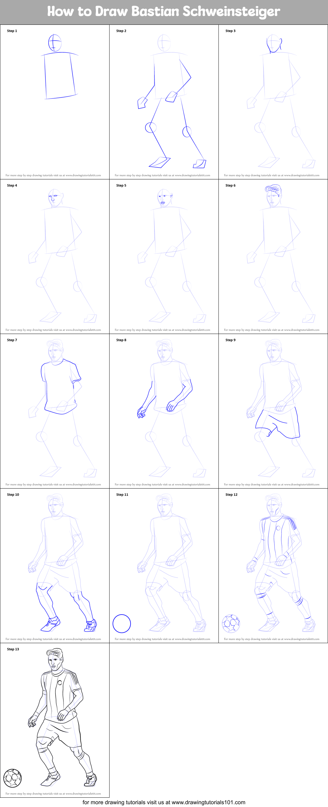 How to Draw Bastian Schweinsteiger printable step by step drawing sheet ...