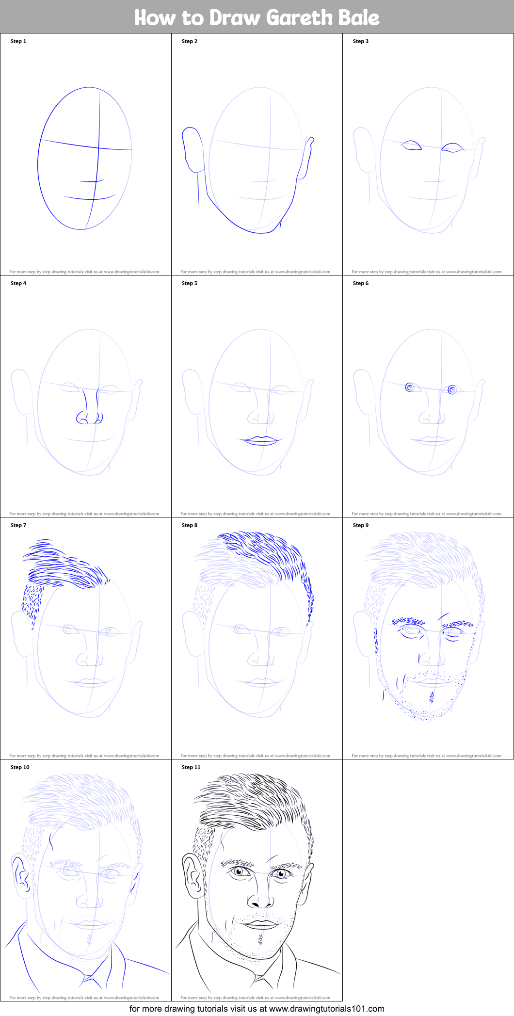 Download How to Draw Gareth Bale printable step by step drawing sheet : DrawingTutorials101.com