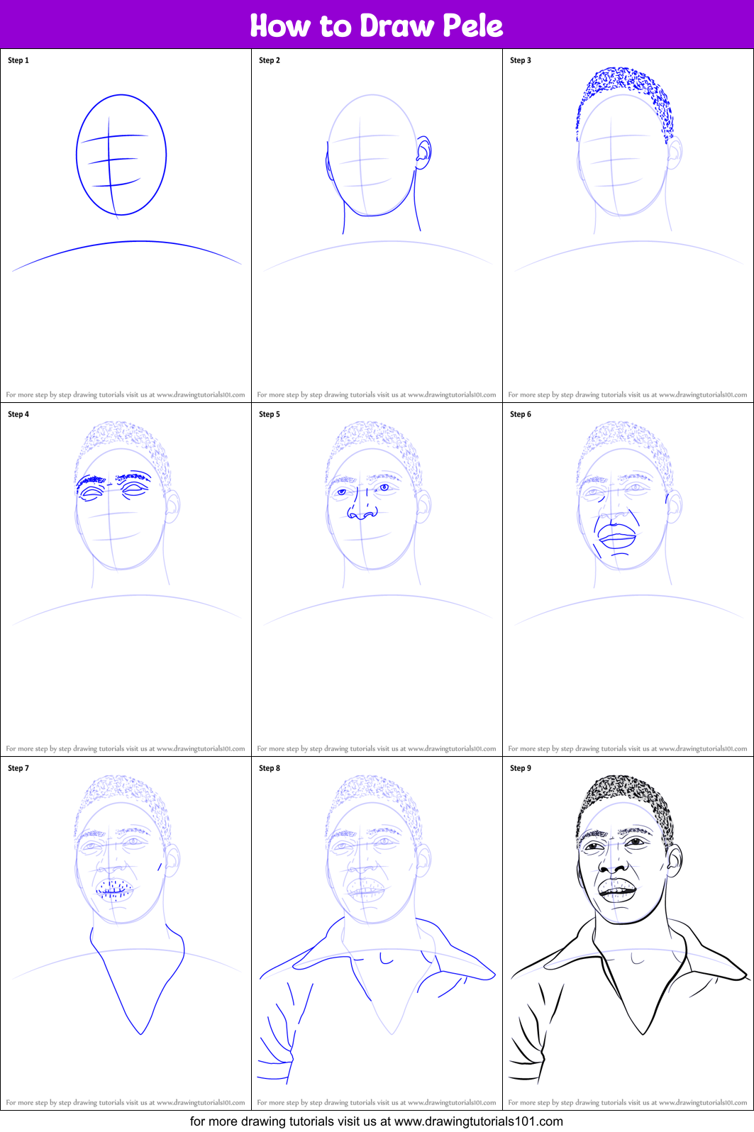 How to Draw Pele printable step by step drawing sheet ...