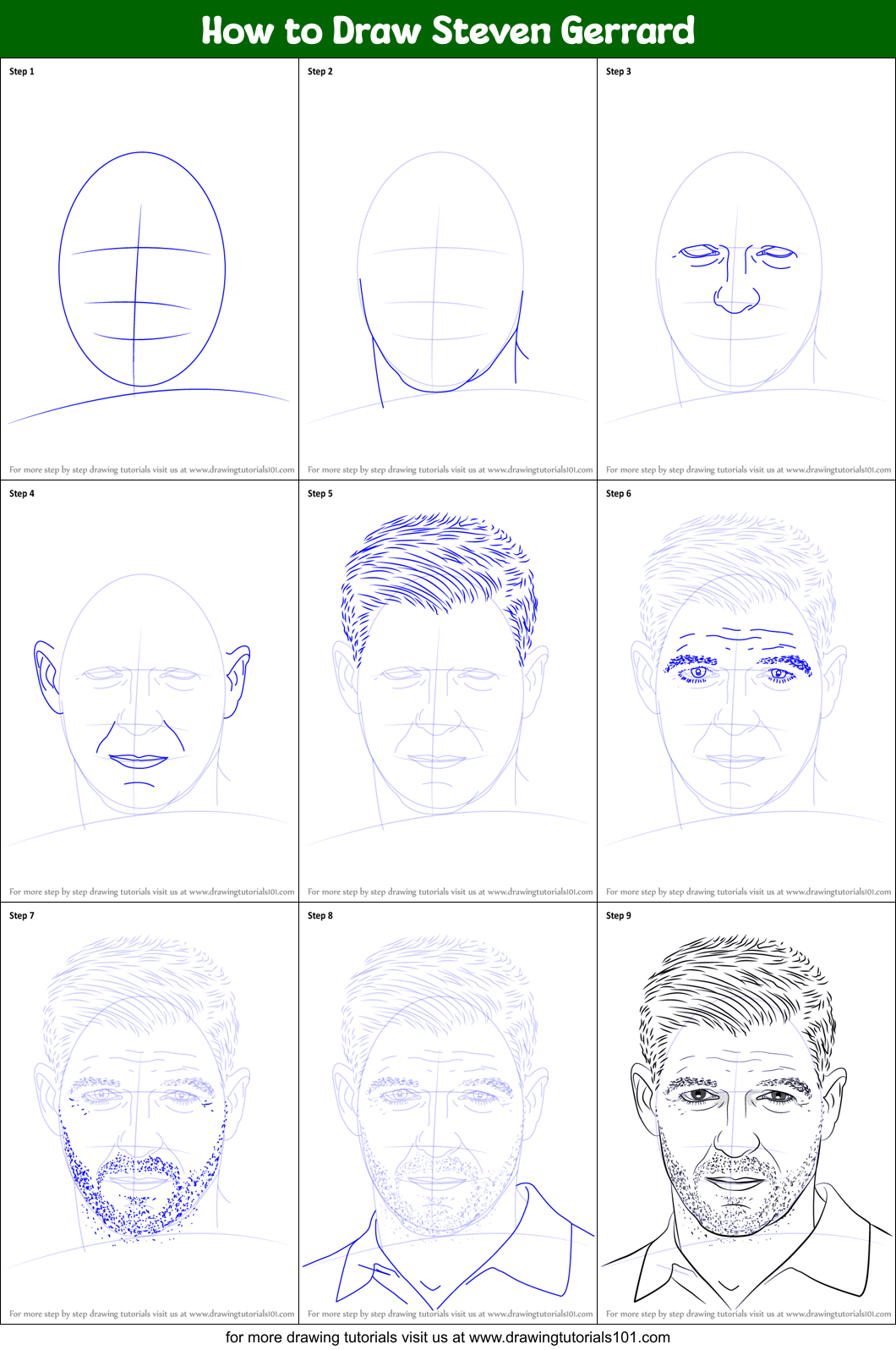 How to Draw Steven Gerrard printable step by step drawing sheet ...