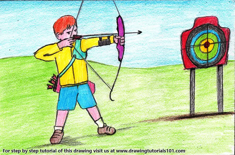 Archer Shooting Scene Color Pencil Drawing