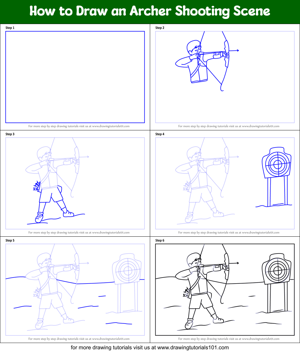 How to Draw an Archer Shooting Scene printable step by step drawing