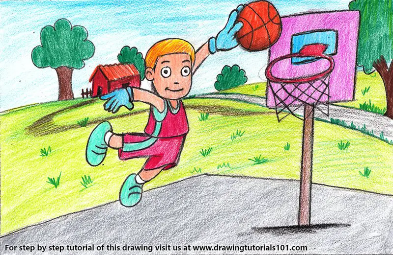 Basket Ball Player for Kids Color Pencil Drawing