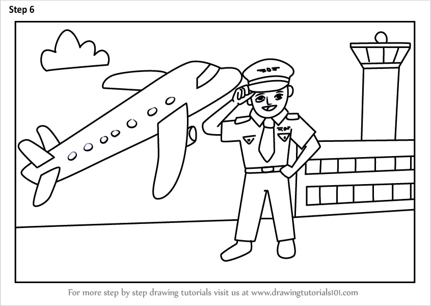 Learn How to Draw a Cartoon Pilot (Other Occupations) Step by Step :  Drawing Tutorials