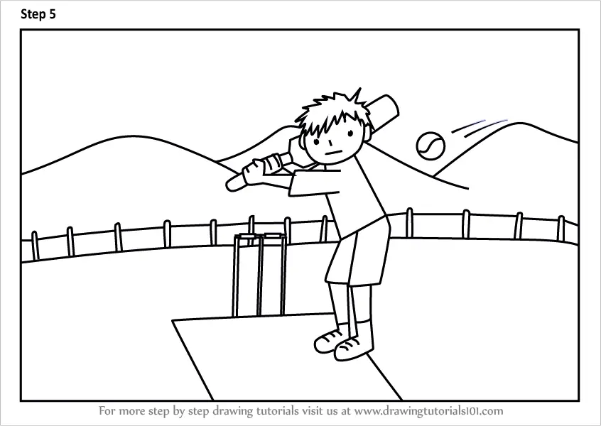 Step by Step How to Draw a Cricket Player Scene