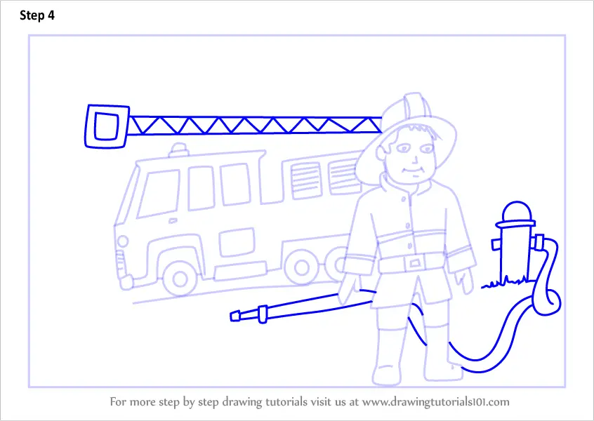 Learn How to Draw a Firefighter with Fire truck (Other Occupations