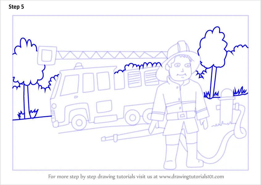 Learn How to Draw a Firefighter with Fire truck (Other Occupations