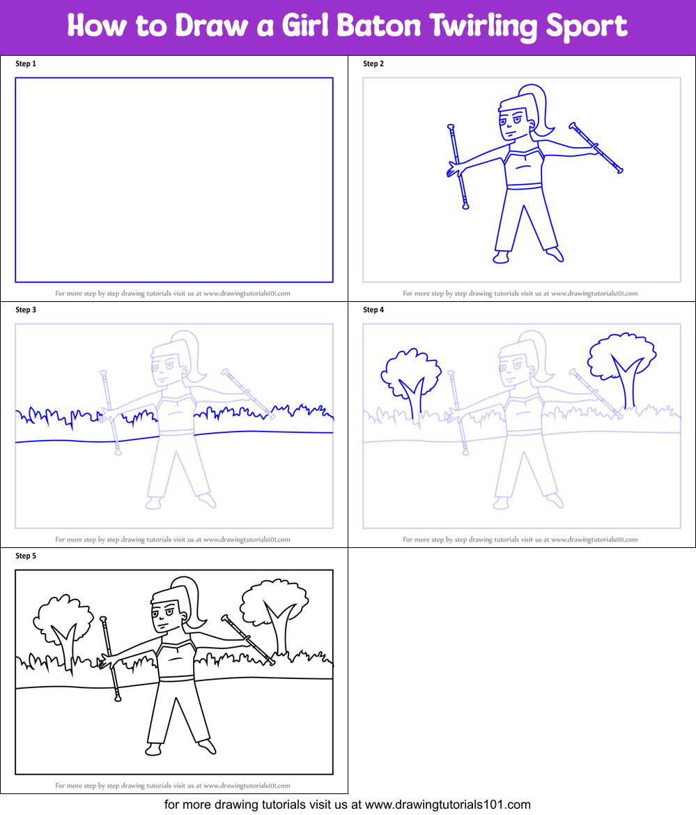 How to Draw a Girl Baton Twirling Sport printable step by step drawing