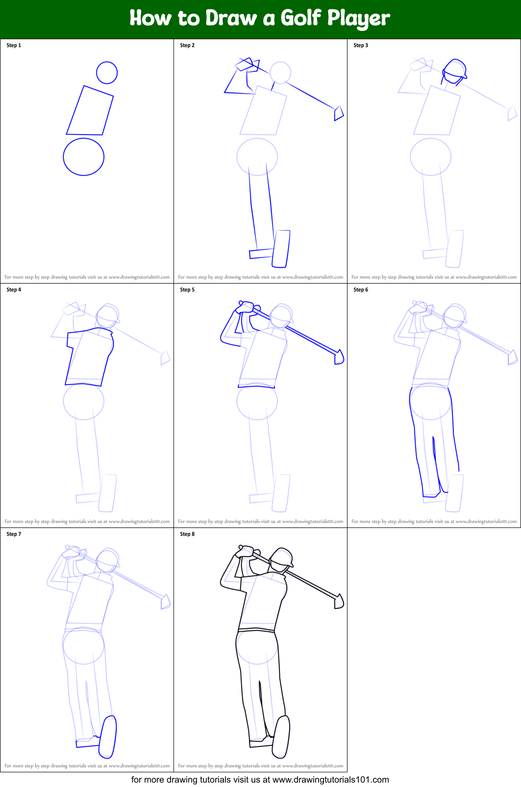 How to Draw a Golf Player printable step by step drawing sheet