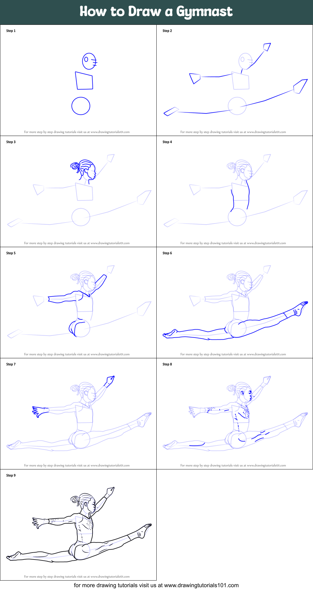 How to Draw a Gymnast printable step by step drawing sheet