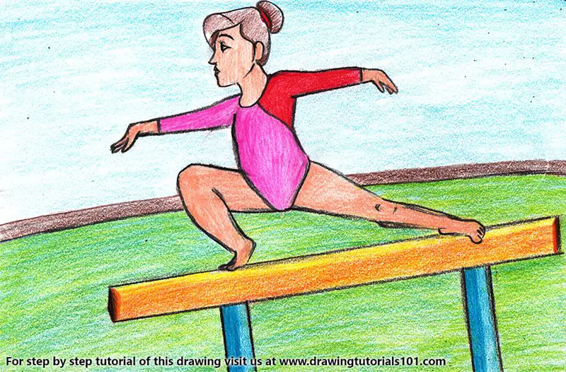 Gymnastic Girl Color Pencil Drawing