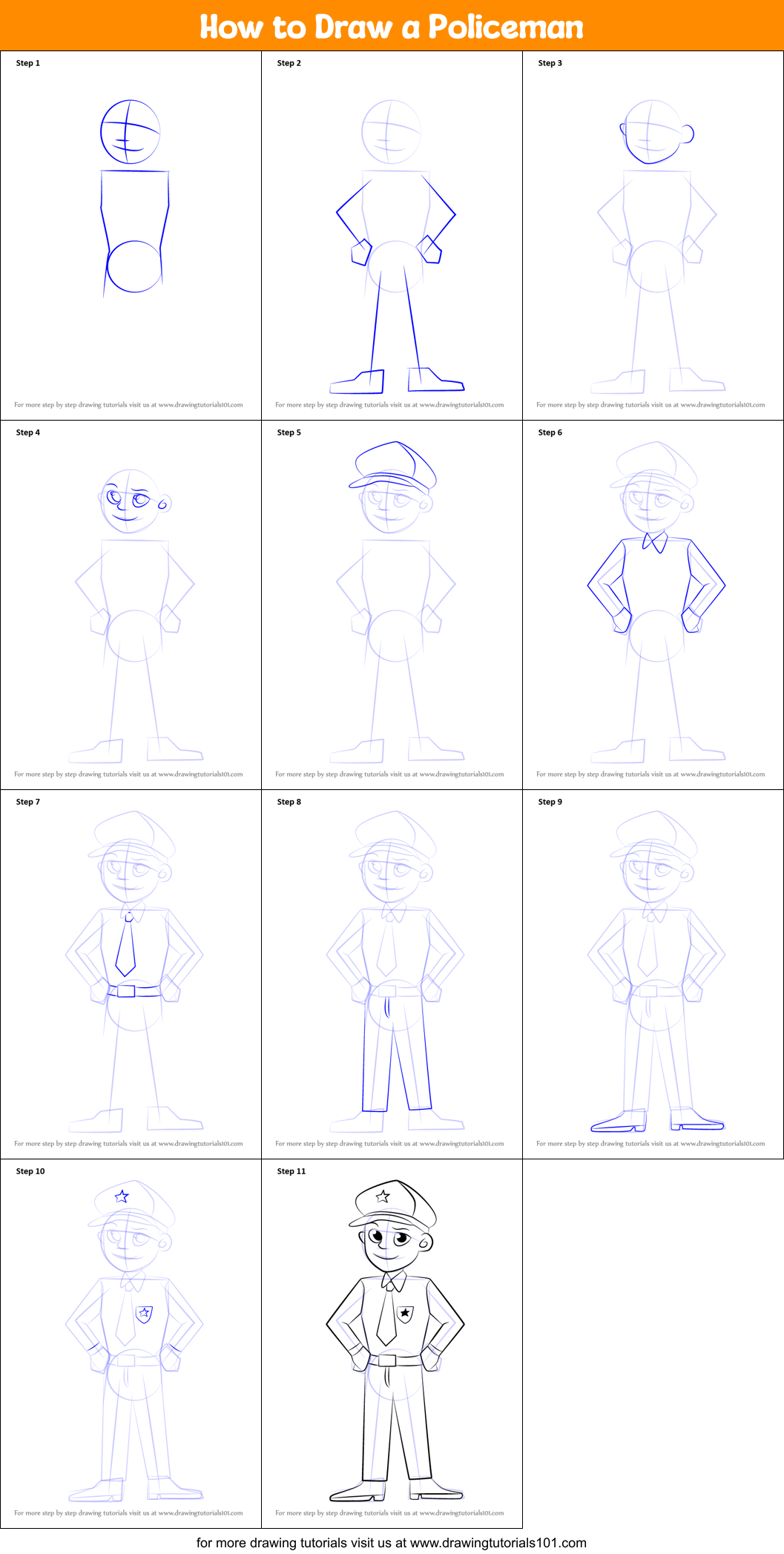 How to Draw a Policeman printable step by step drawing