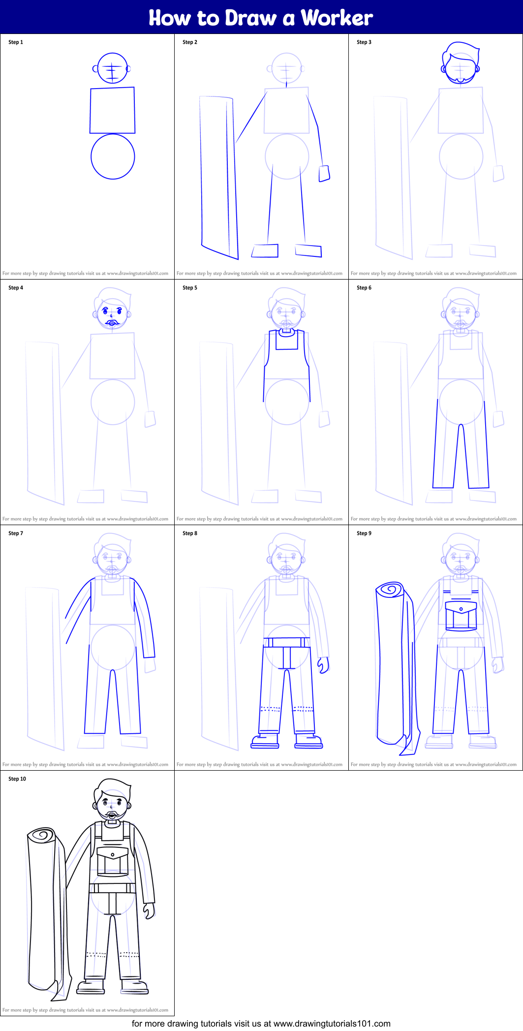 How to Draw a Worker printable step by step drawing sheet ...