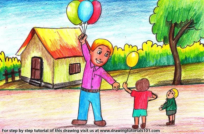 Balloon Man Color Pencil Drawing