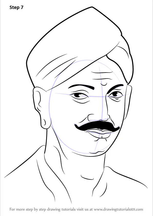 Step by Step How to Draw Mangal Pandey : DrawingTutorials101.com