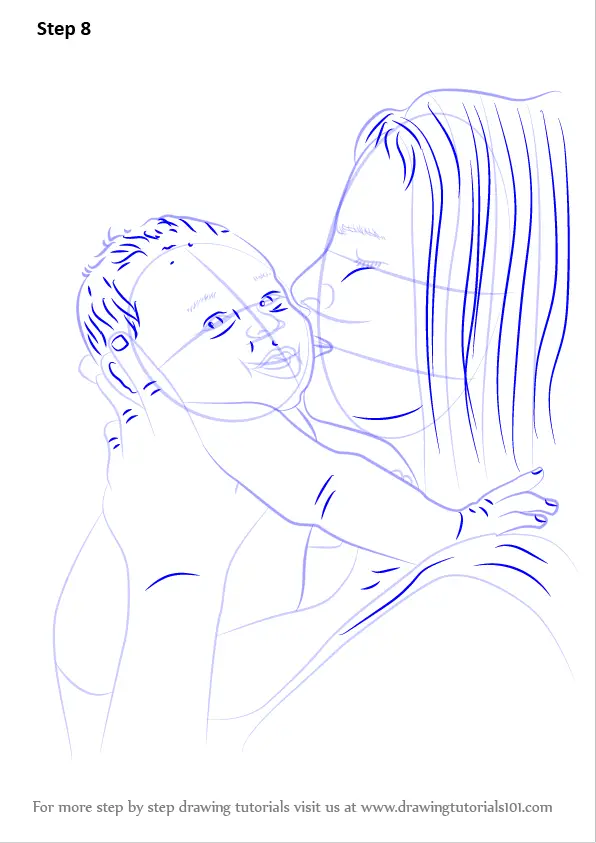 Learn How to Draw Mother Kissing Baby (Other People) Step by Step