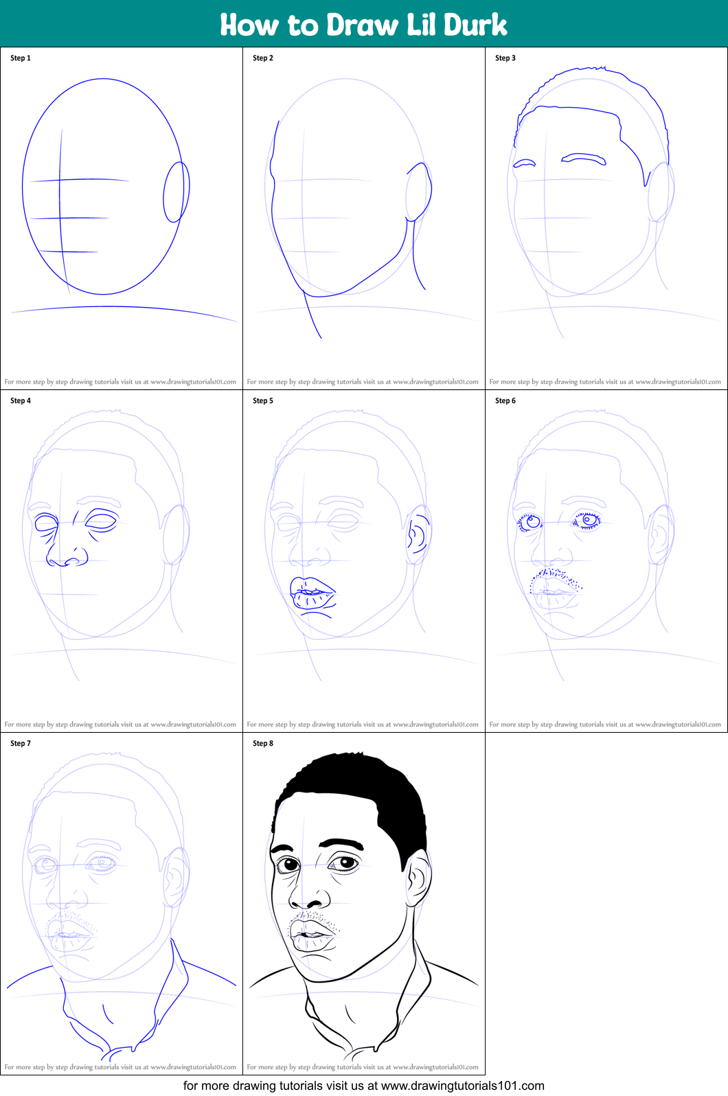 How to Draw Lil Durk printable step by step drawing sheet ...