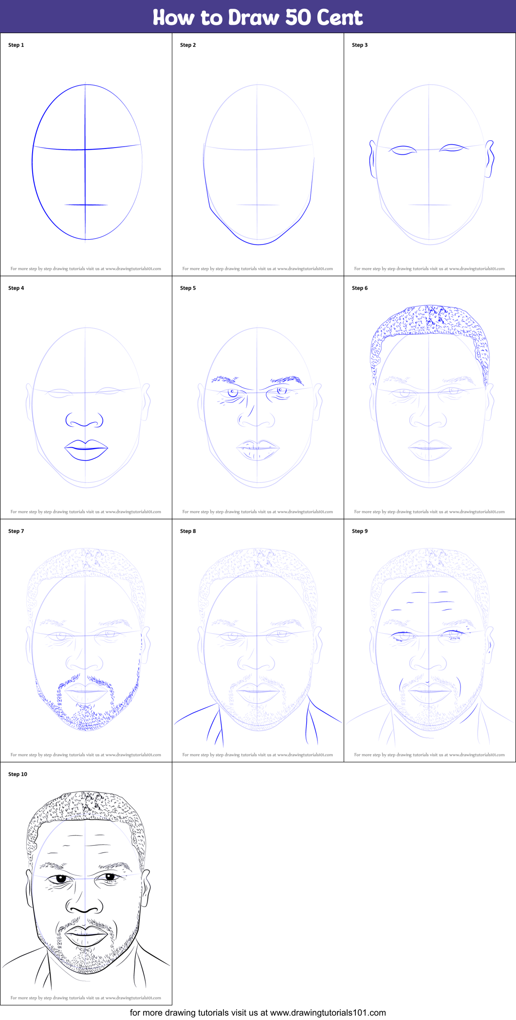 How to Draw 50 Cent printable step by step drawing sheet ...