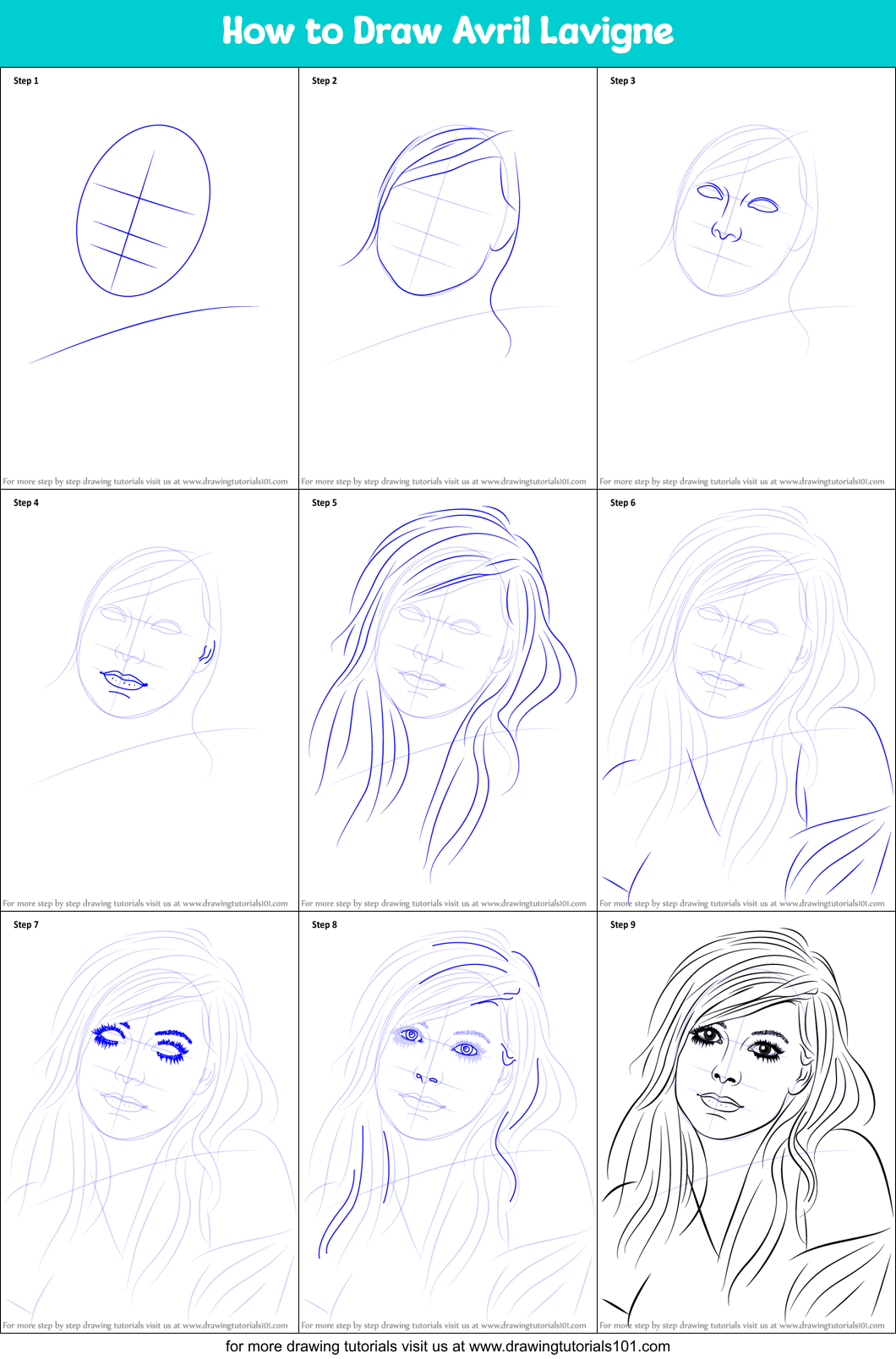 How to Draw Avril Lavigne printable step by step drawing sheet ...