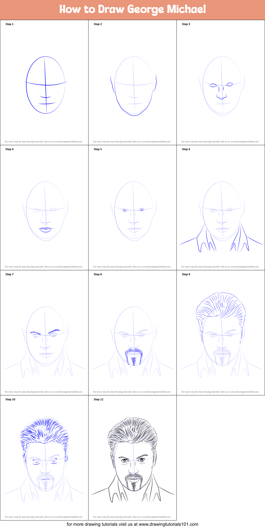 How to Draw George Michael printable step by step drawing sheet ...